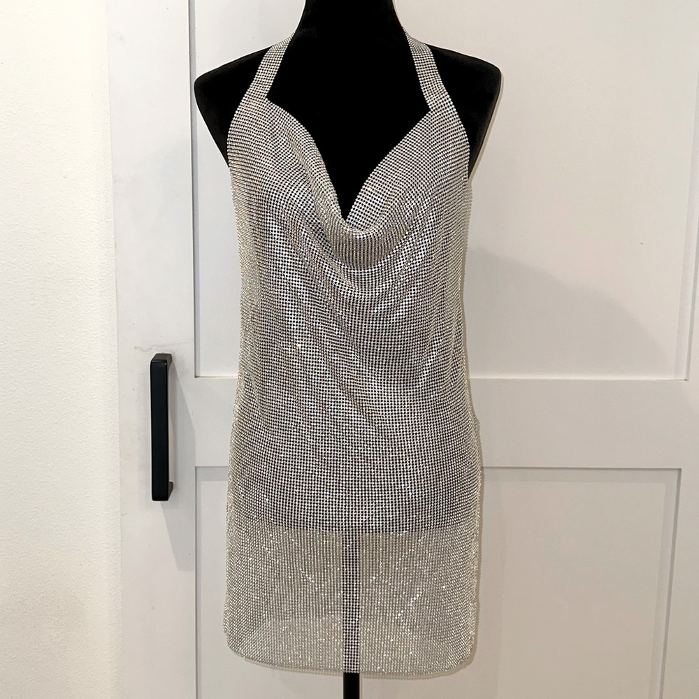 Rhinestone Mesh Mini Dress